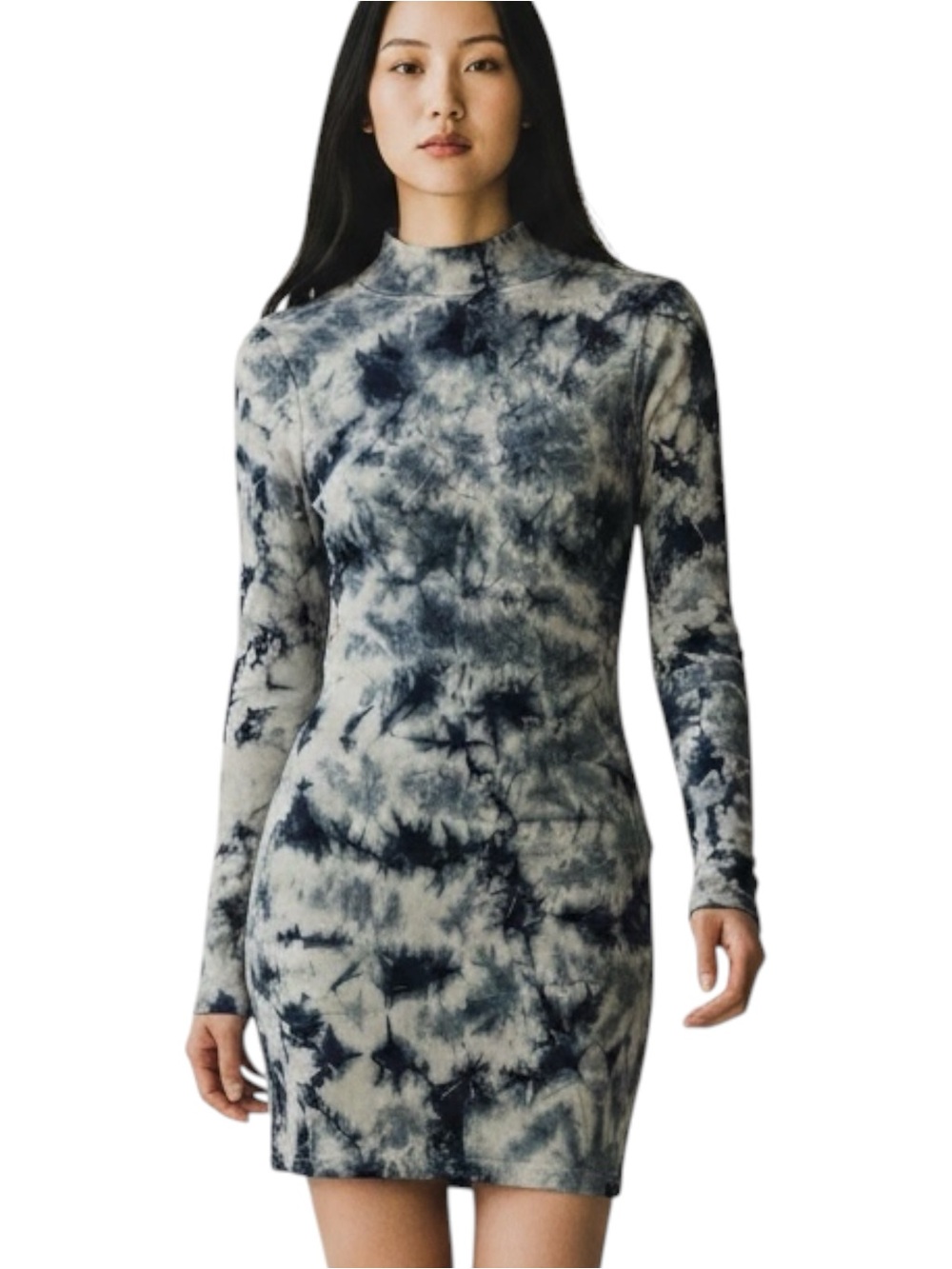 EGO Navy White Tie-Dye Long Sleeve Mini Dress NWOT Size 4 Festival BodyCon